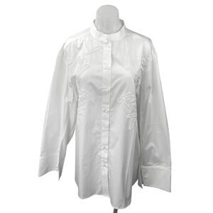 NEW H&M White Embroidered Long Sleeve Button Down Blouse Shirt Tunic Top Size L